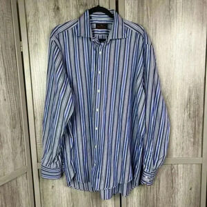 Etro Button Down Shirt Sz 44 Striped Blue and Purple Long Sleeves Preppy